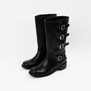 [신난다슈] 여성 미들부츠 4cm 통넓은 하프 워커 미디 부츠 버클 발편한 통굽 FL257049 블랙