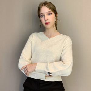 [파슨스] V-NECK PATCH KNIT LONG T-SHIRT_Beige  [SADQ9NI01]