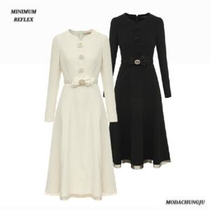 [미니멈]MD 플라워  버튼 벨티드 원피스  MD MYDAWO0230_CJ