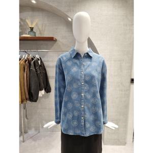 페이지플린  (F5CBL515) 카라넥 플라워 프린트 긴팔 데님 셔츠