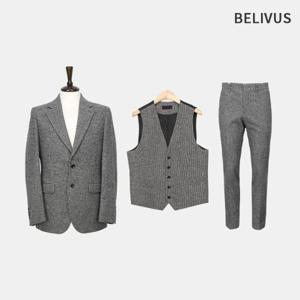 빌리버스 남자 겨울 모던 하운드투스 싱글 자켓 정장 쓰리피스 세트 BVOT171