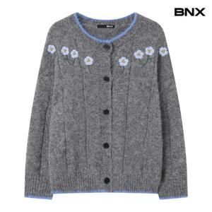 [비엔엑스]플라워 자수 배색 라인 울 가디건 (BX4CD033L0)
