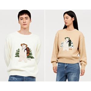 [지프]남여공용 곰 아플리케 라운드 니트 (JO4KTU002)