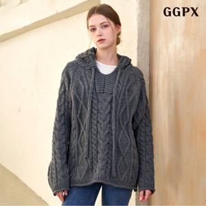 [GGPX] 꽈배기 패턴 후드넥 루즈핏 긴팔 니트 (GPDKT046D)