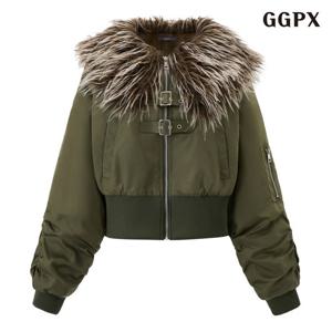 [GGPX] 페이크 퍼 소매 셔링 블루종 숏 점퍼 (GPDJJ041D)