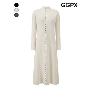 [GGPX]블랙 버튼 디테일 플레어 니트 맥시 원피스 (GPBOP009F)