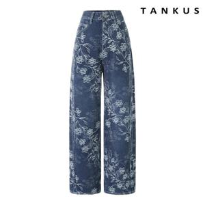 [탱커스] 플라워 자수 기모 와이드 롱 데님 팬츠 (TX4PT016L0)