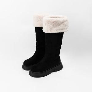 [신난다슈] 여성 롱부츠 5cm 여자 방한 워커 털 부츠 기모 퍼 스웨이드 통굽 FL251490 블랙