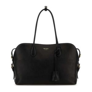 프라다 블랙 가죽 라지 지퍼 클로저 쇼퍼백 1BG6002HFQ F0002