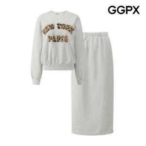 [지지피엑스]레오파드 레터링 기모 맨투맨 투피스 GPCST008F