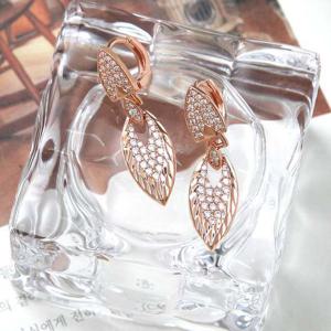 14K 금침 로즈골드 원터치링 컷팅 큐빅 드롭 귀걸이