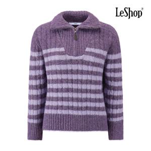 르샵  지퍼 카라넥 스트라이프 꽈배기 울 니트 (BPCKP011A)
