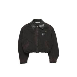 아크네 leather collar logo patch jacket A90638