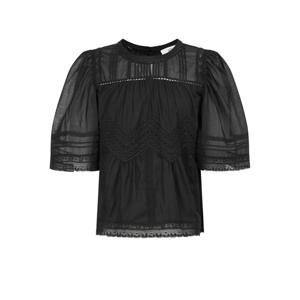 아떼 바네사브루노 25SS 블랙 펀칭배색 면 반팔블라우스 WVBL5B707BK