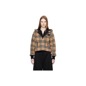 버버리 재킷 베이지 크롭 체크 플리스 후드 재킷 261376F097005