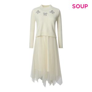 SOUP  골지 니트 튤 콤비 롱 원피스 (S5AST02)