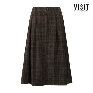 비지트인뉴욕  모던 체크 핀턱 울 롱 스커트 (V5CSR06)