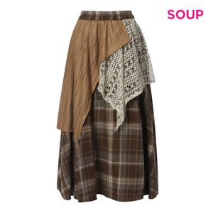 SOUP  패치워크 언밸런스 레이스 롱 스커트 (S5ASR01)
