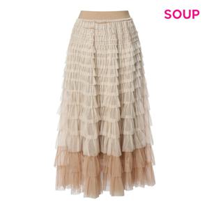 SOUP  배색 컬러 쉬폰 러플 롱 스커트 (S5CSR04)