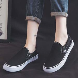 남녀공용 225-270 블랙/체크 캔버스 슬립온 스니커즈