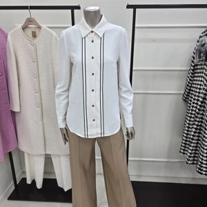 [미니멈]MYDAWB0820IV 배색라인 리본 블라우스