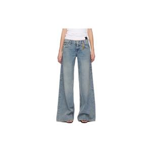 25 FW 스텔라 매카트니 여성 블루 빈티지 워싱 와이드 핏 데님 진 261471F069001