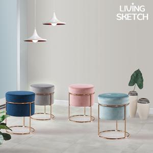 [리빙스케치] 에덴 바쏘 로즈골드 벨벳 스툴 화장대의자