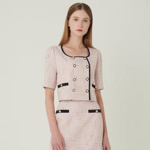 [SATIN] 배색트리밍 트위드 반팔자켓 O232T101