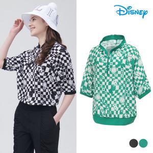 [디즈니골프] 여성 앨리스 반집업 체크보드 반팔 후드 티셔츠 DN2LTS038