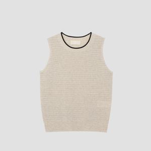 [UNIT]린넨 혼방 배색 니트 슬리브리스 탑 [UFJKSN241N-LIGHT BEIGE]