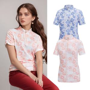 콜핑 여성 하이쿨 플라워패턴 스판 등산 반팔 반집업 티셔츠 GS