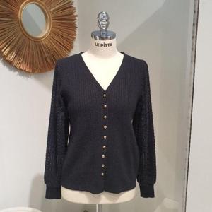 르피타 HC06 여리핏 단추 브이넥 짜임 가디건(블랙) L244UKTA06