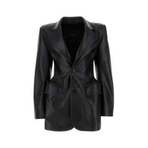 26 SS 발렌시아가 아워글래스 싱글 브레스티드 레더 자켓 블랙 773403TPS30