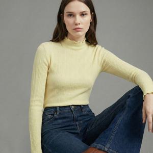 샵앤) 여성 물결 반폴라 심플 양기모 니트 티셔츠 LOV-WKN-20984-옐로우