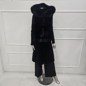 [미니멈]MZDKFV0920BK 밍크배색 리얼양모 리얼폭스후드 롱 베스