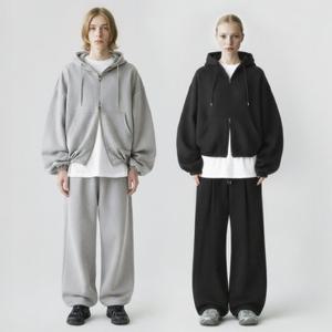 [SET] 스트링 오버핏 투웨이 후드집업+ 원턱 스트링 팬츠 - 2 colors