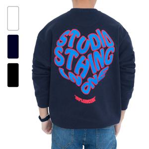 남성 오버핏 하트레터링 엠보싱 프린팅 맨투맨_RHT038