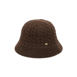[헤지스]HIHE5F705W2_여성 브라운 짜임 로고장식 울혼방 버킷햇