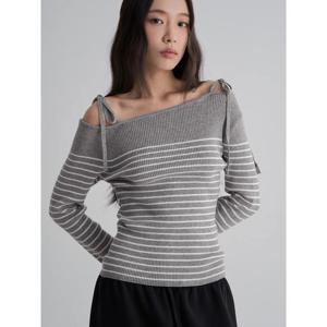 (355951LYP2) [에잇세컨즈] 스트라이프 오프숄더 풀오버  라이트 그레이