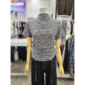 밸리걸 세이브존01 레오파드 골지 반목 반팔 티셔츠 610150