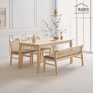라로퍼니처 디어 1700 고무나무 원목 6인 식탁 세트 (식탁+의자3+등벤치1)