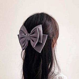 실크 3단 헤어핀 그레이 실크핀 풍성한리본 빅헤어핀
