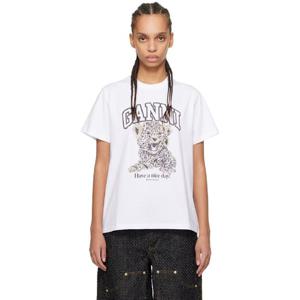 가니 티셔츠 화이트 베이직 레오파드 릴랙스 저지 티셔츠 251144F110006