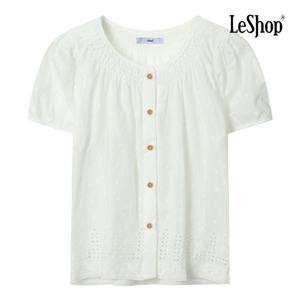 [르샵]주름 라운드넥 우드 버튼 펀칭 블라우스 (BP7BL072A)