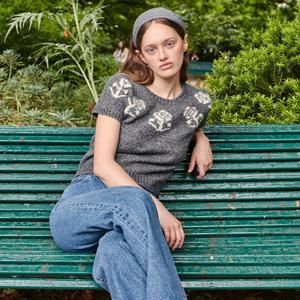 [플랙진]여성 썸 플라워 반팔 니트 탑 (PWTF3NTL22W)