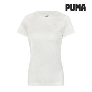 푸마 반팔티셔츠 에센셜플러스 로고 여성 크림 848331-99