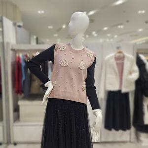 [밸리걸] 진주 플라워 큐빅 니트 조끼 128980