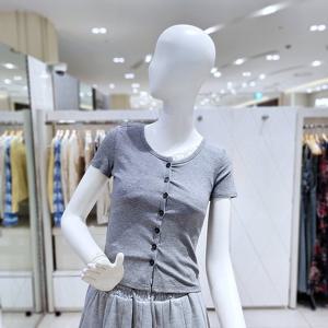 [밸리걸] 레이스 배색 스판 반팔 니트 224910