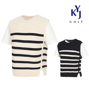 여름 스트라이프 버튼 믹스 여성 니트 조끼 티셔츠 DPMLVE55