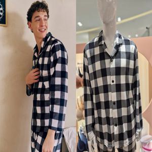 [솔브] 밍크스판 체크나염 극세사 남성 상의 SEV2593M